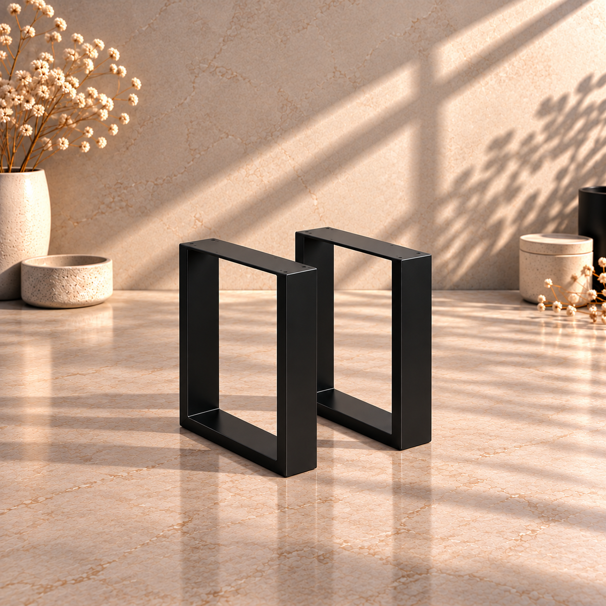 Czarne nogi do ławki metalowe PROSTOKĄT – 400×320 mm profil 75×25 mm 2 szt.
