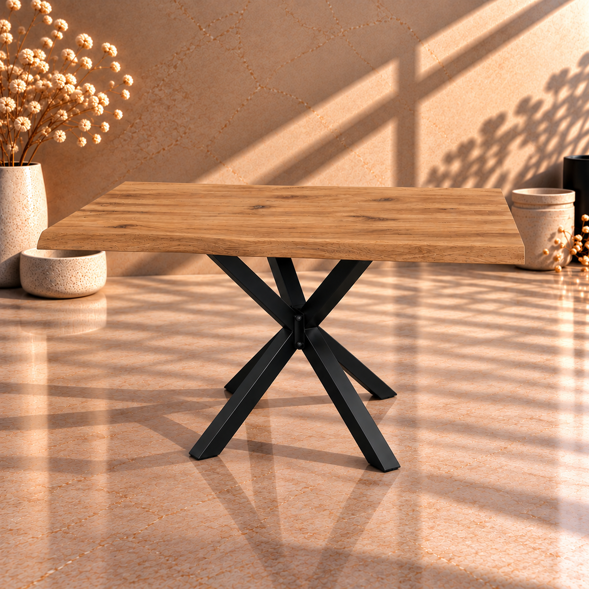 Czarna stalowa podstawa stołu pająk – 710 × 800 mm, komplet 1 szt.