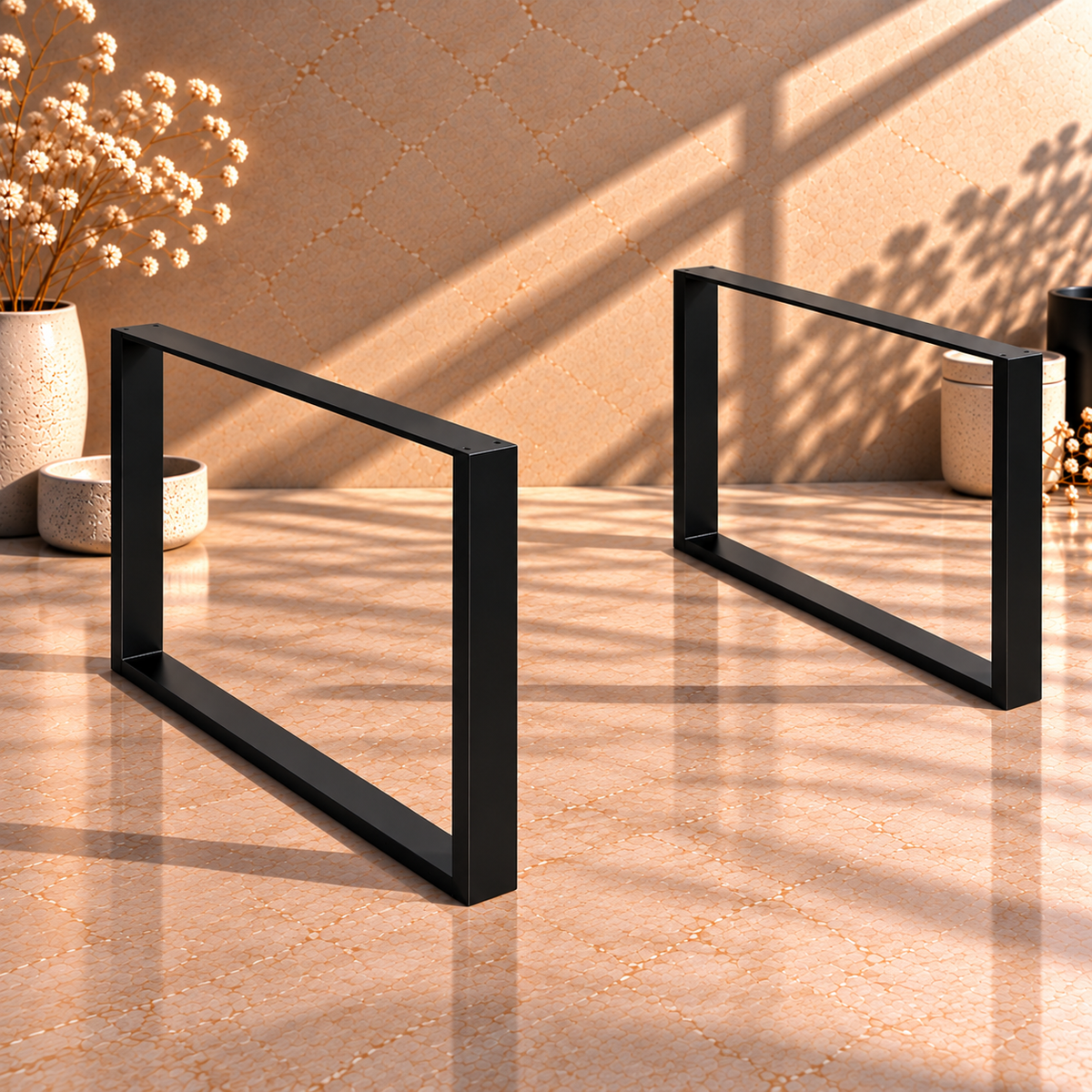 Czarne nogi do stołu metalowe PROSTOKĄT – 710×800 mm profil 75×25 mm 2 szt.