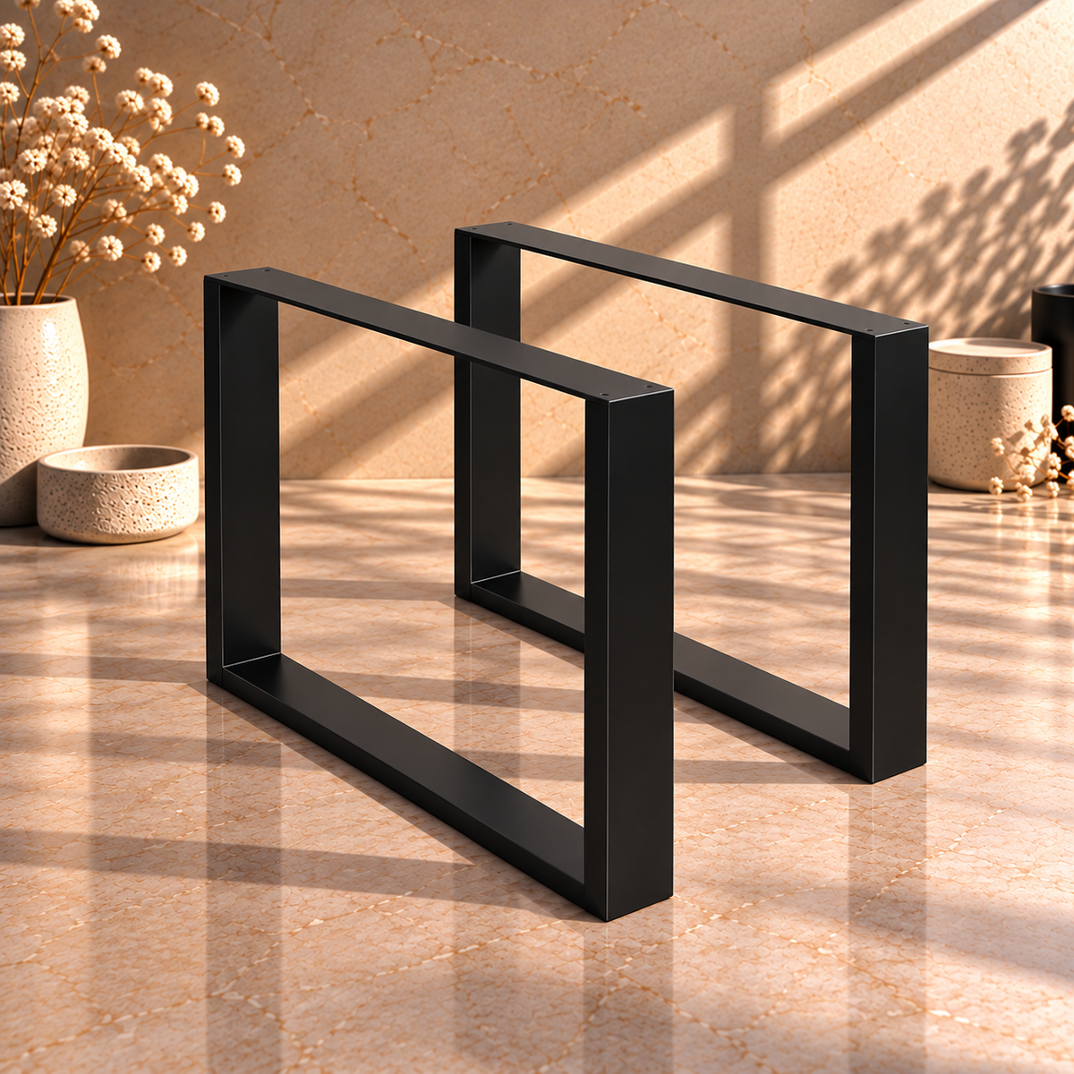Czarne nogi do stołu metalowe PROSTOKĄT – 710×800 mm profil 75×25 mm 2 szt.