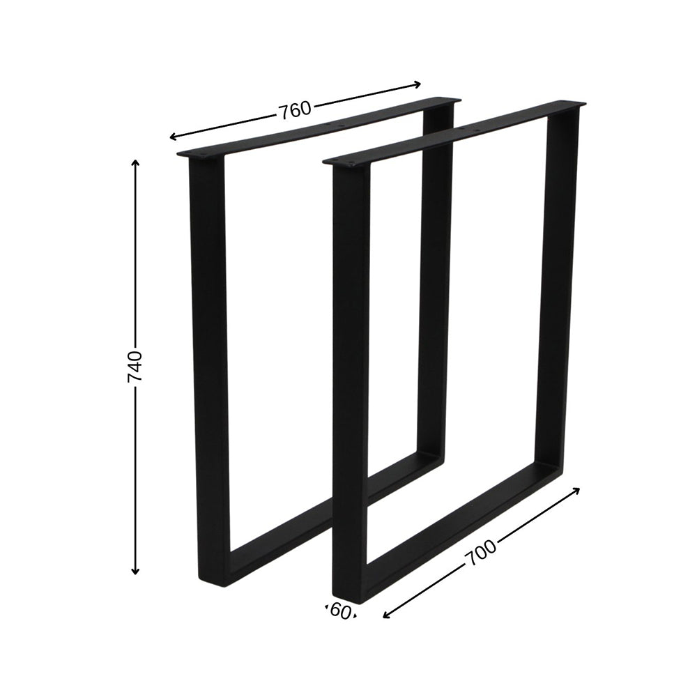 Czarne nogi metalowe PROSTOKĄT W740xS760 mm P60/20 mm 2szt.