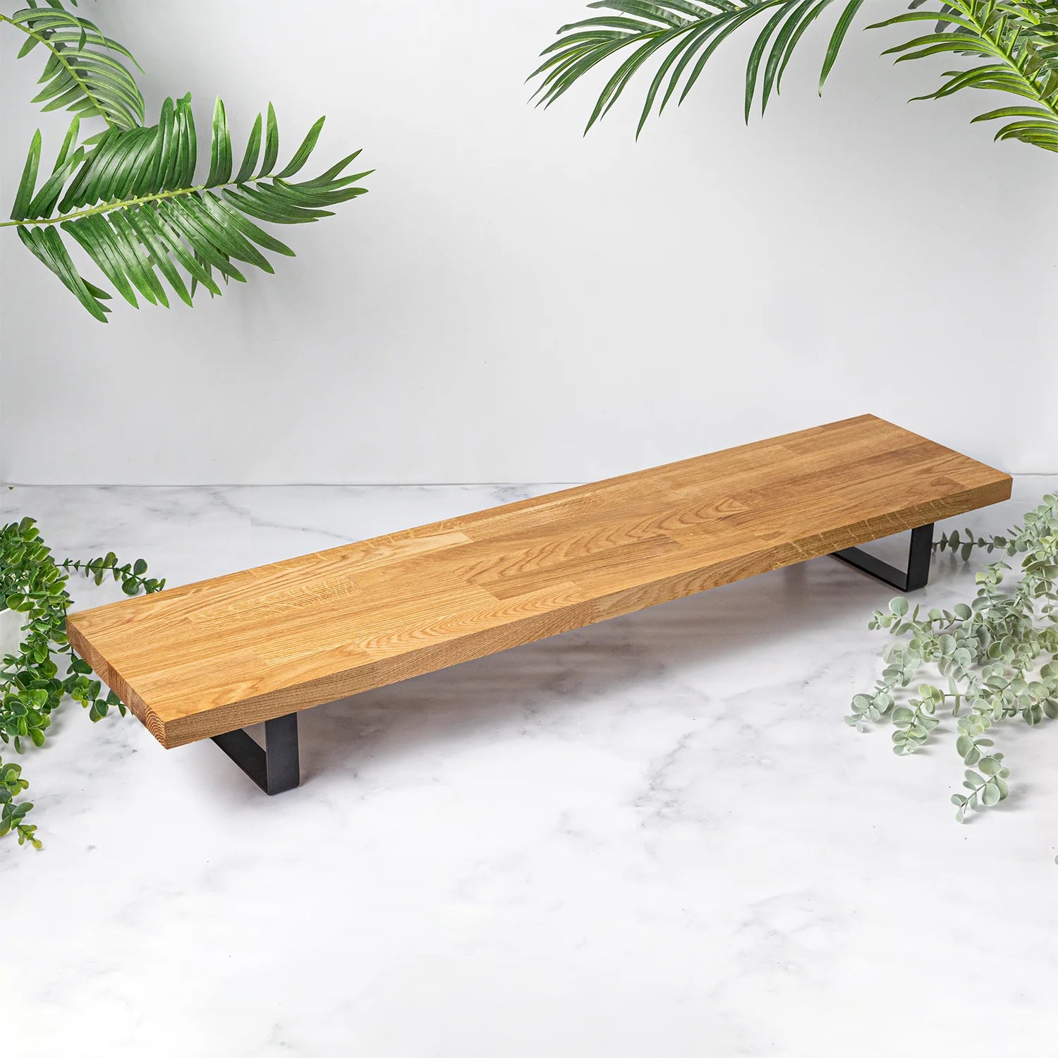 Podstawka pod monitor z dębu natura z metalowymi nogami