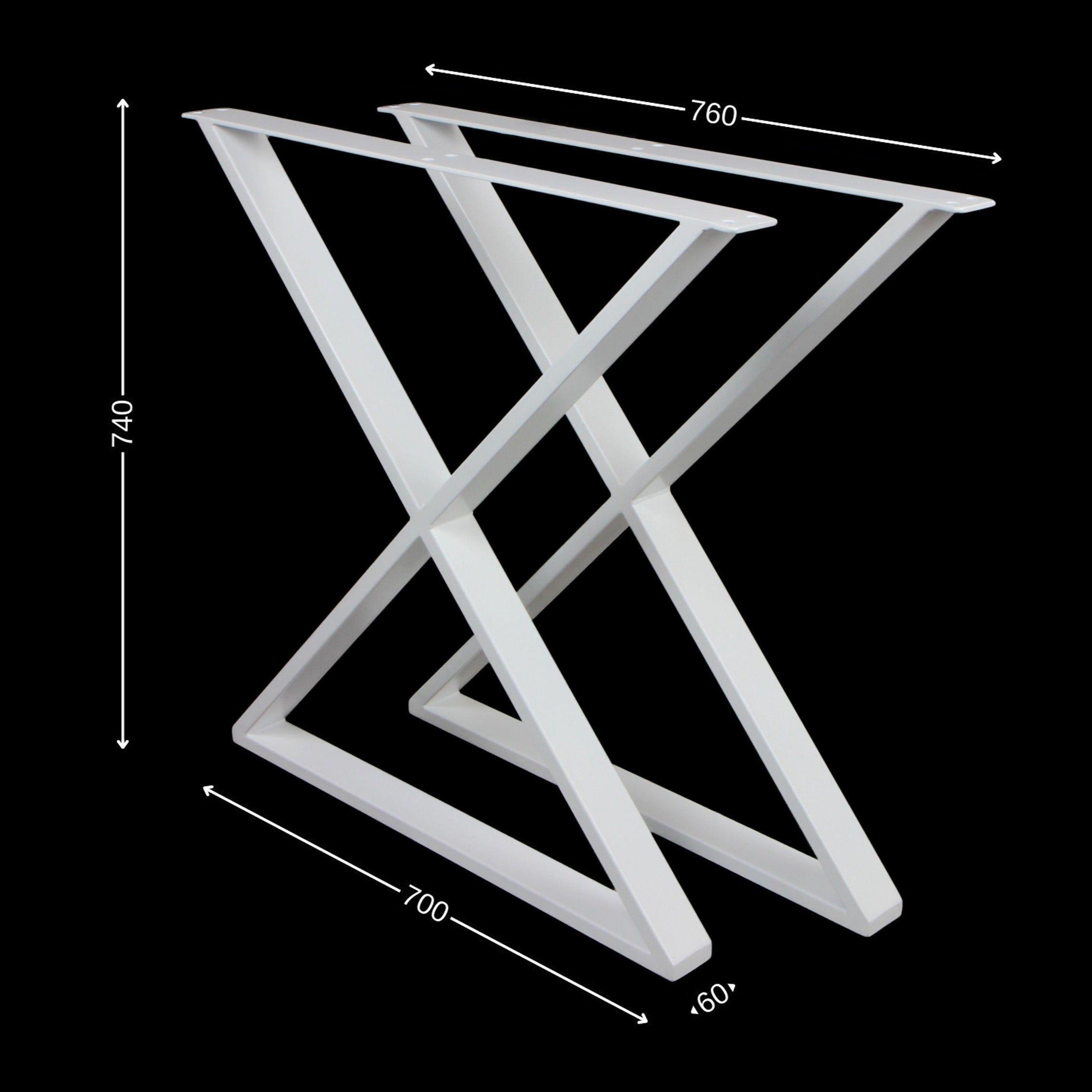 Białe Nogi metalowe X W740xS760 mm P60/20 mm 2szt.