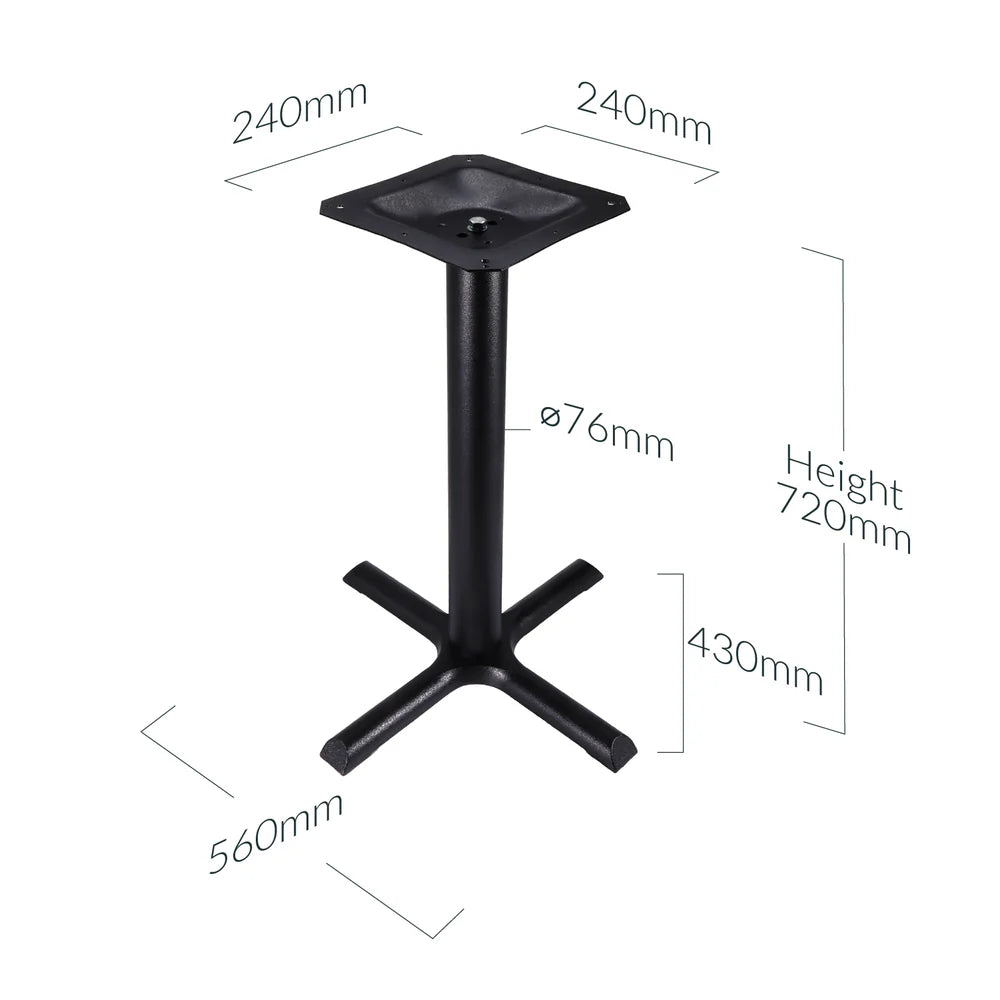 Czarna żeliwna podstawa bistro z krzyżową podstawą – do blatu 600 × 600 mm