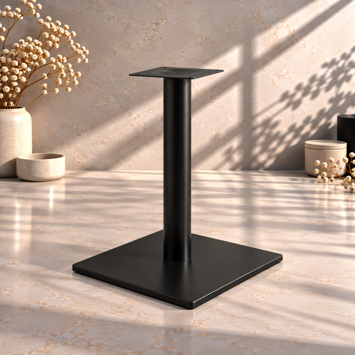 Czarna żeliwna podstawa bistro PREMIUM – do blatu 600 × 600 mm