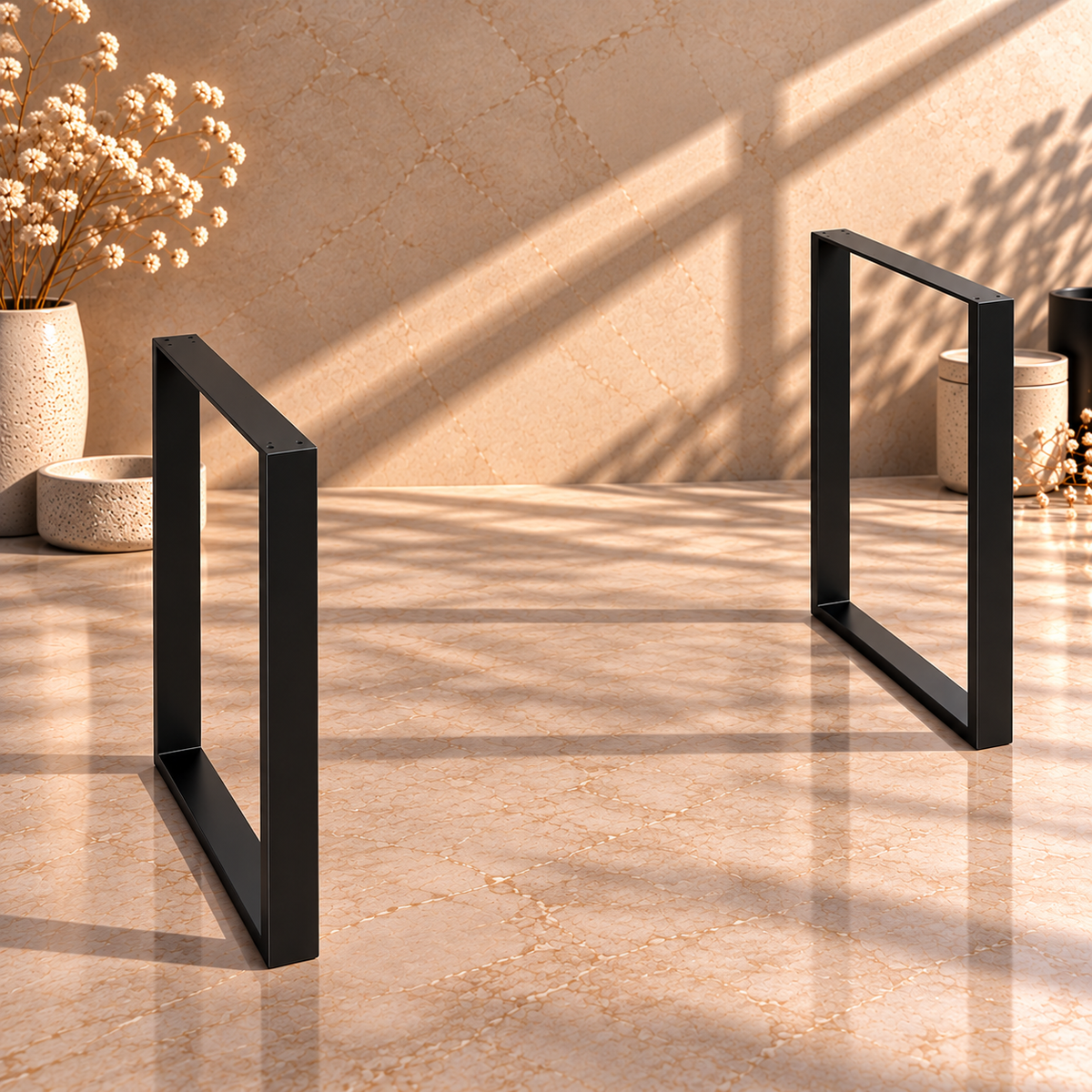 Czarne nogi do biurka metalowe PROSTOKĄT – 710×500 mm profil 75×25 mm 2 szt.