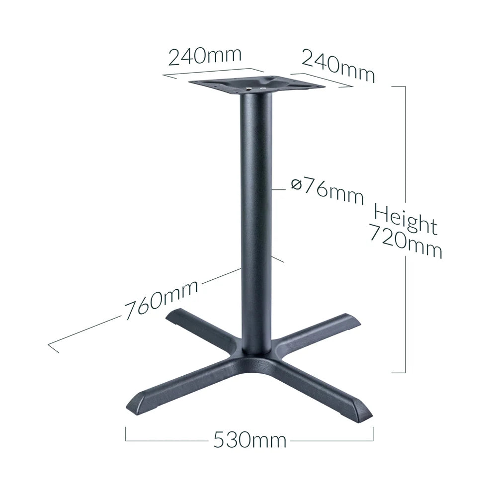 Czarna żeliwna podstawa bistro z krzyżową podstawą – do blatu 800 × 800 mm