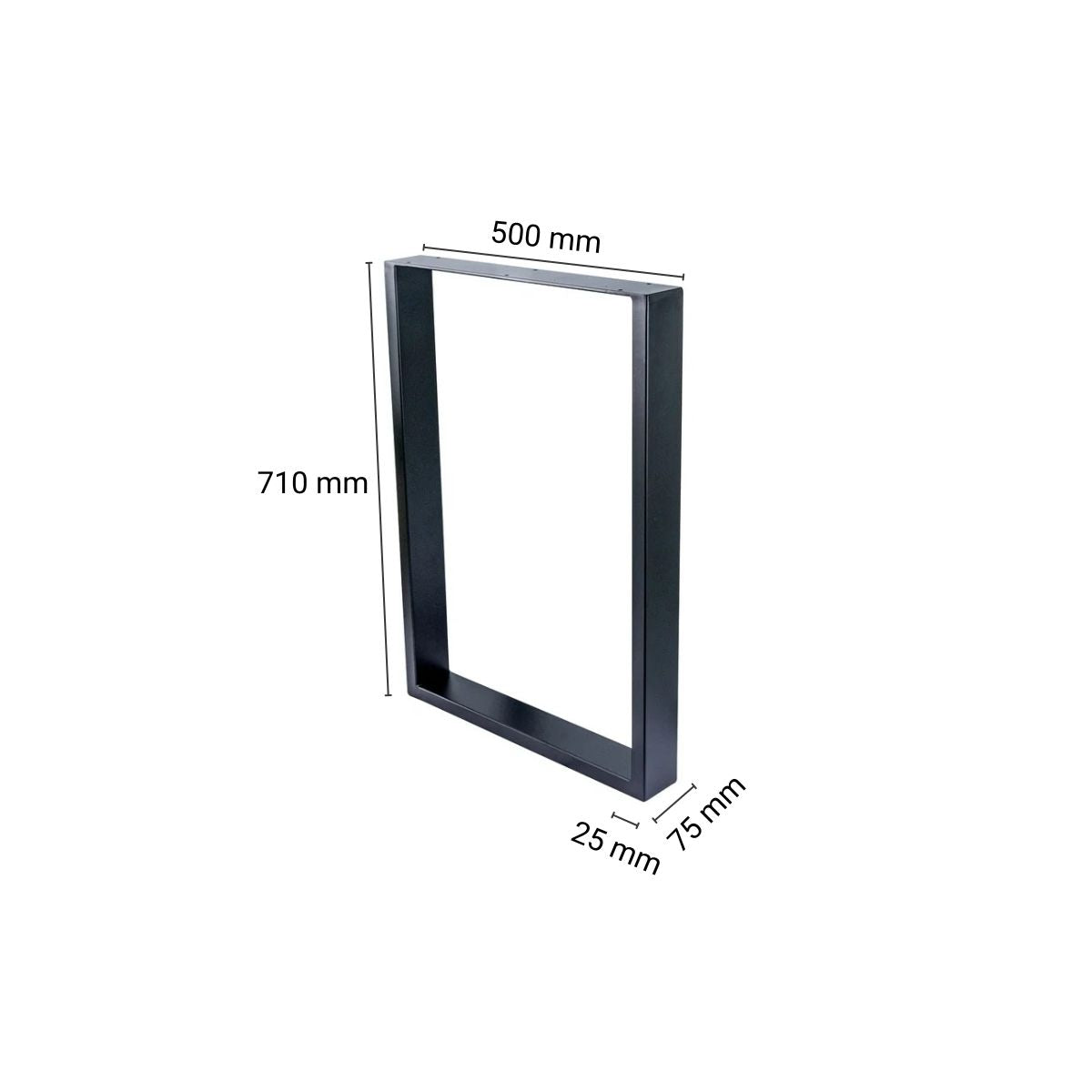 Czarne nogi do biurka metalowe PROSTOKĄT – 710×500 mm profil 75×25 mm 2 szt.