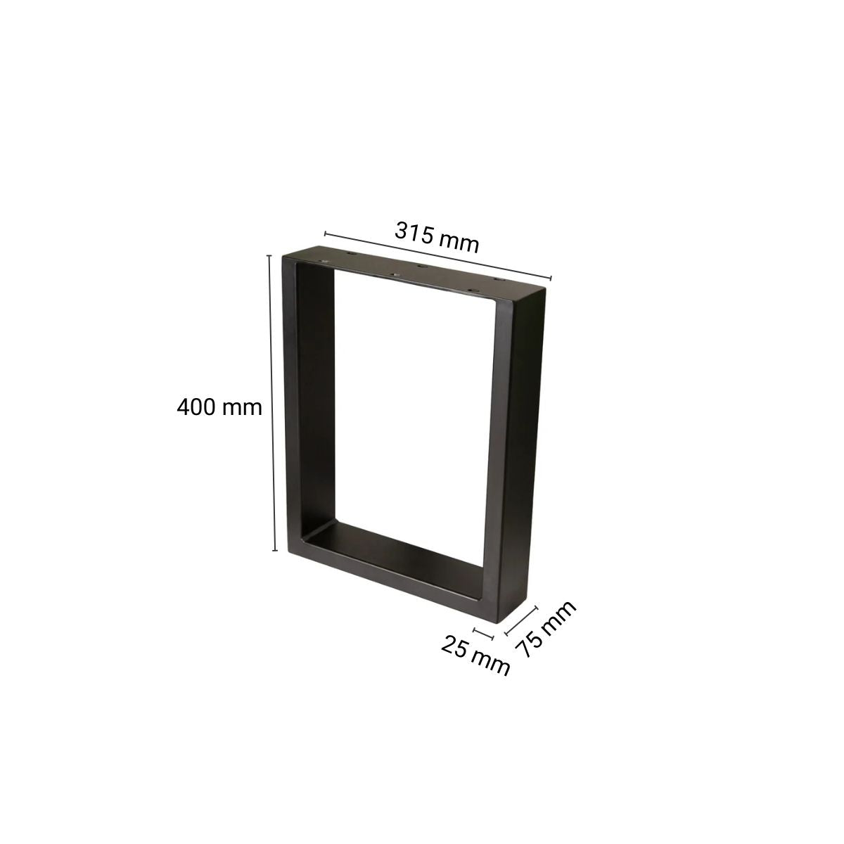 Czarne nogi do ławki metalowe PROSTOKĄT – 400×320 mm profil 75×25 mm 2 szt.