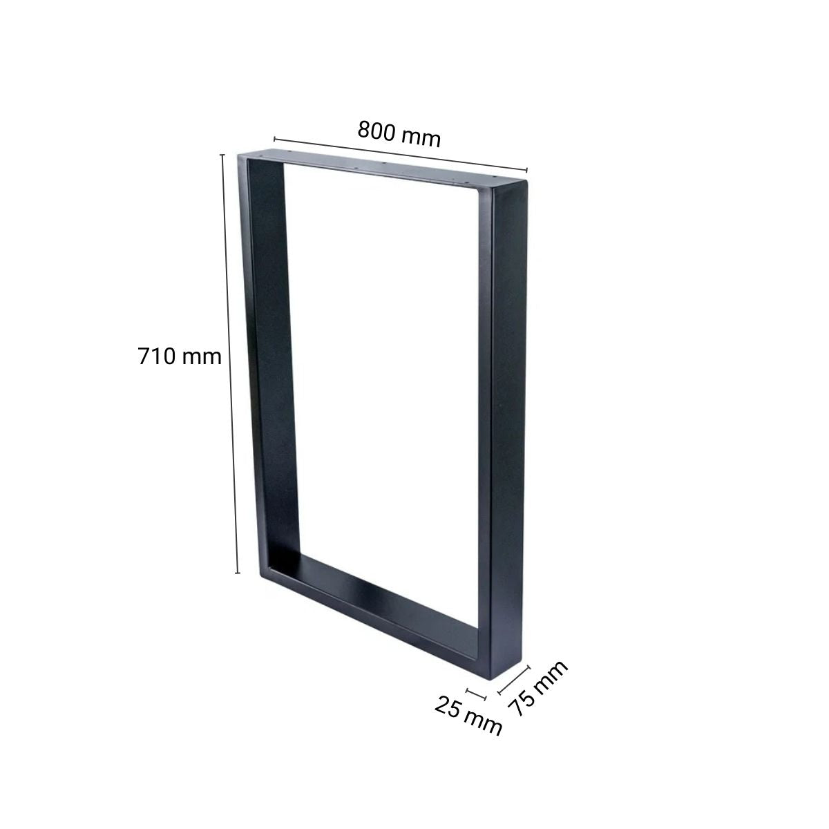 Czarne nogi do stołu metalowe PROSTOKĄT – 710×800 mm profil 75×25 mm 2 szt.