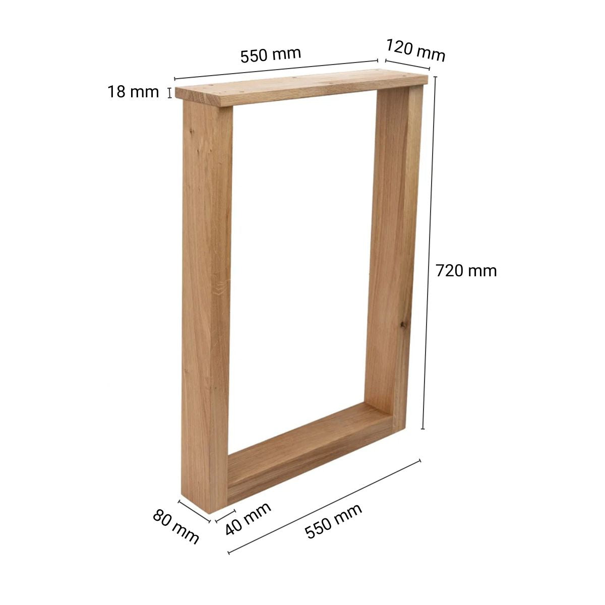 Nogi do biurka dębowe PROSTOKĄT – 720×550 mm 80×40 mm