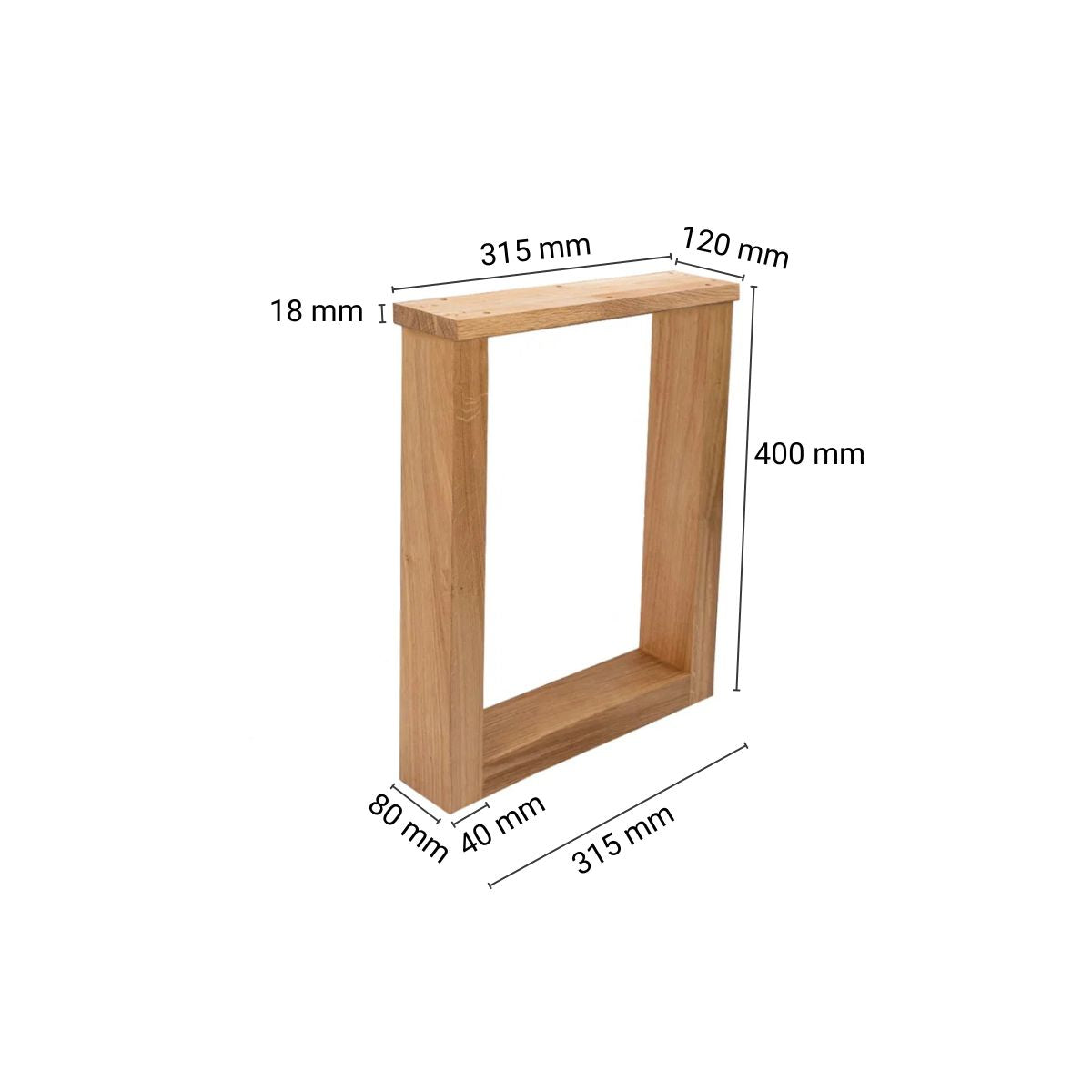 Nogi do ławki dębowe PROSTOKĄT – 420×315 mm 80×40 mm