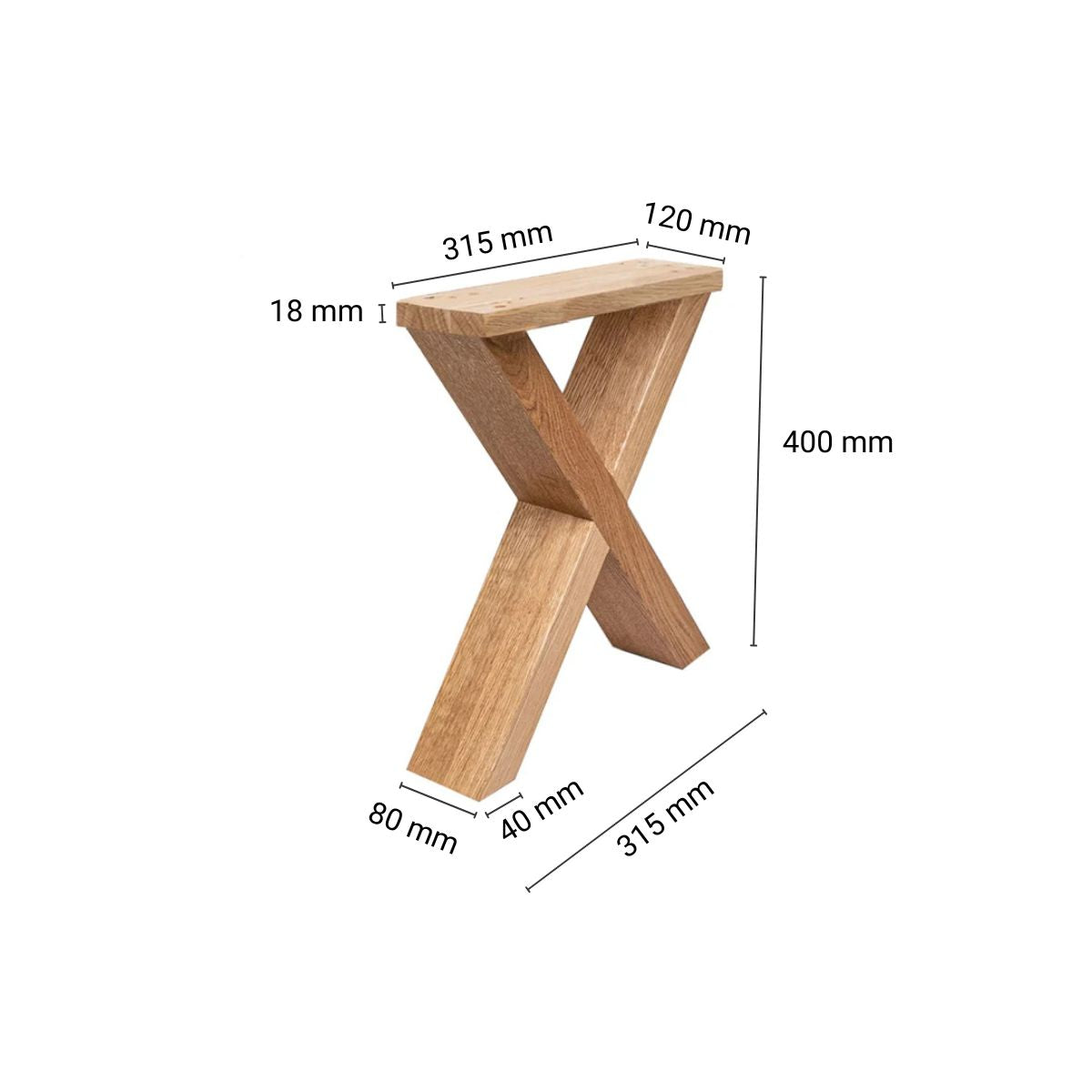 Nogi do ławki dębowe X – 420×315 mm 80×40 mm