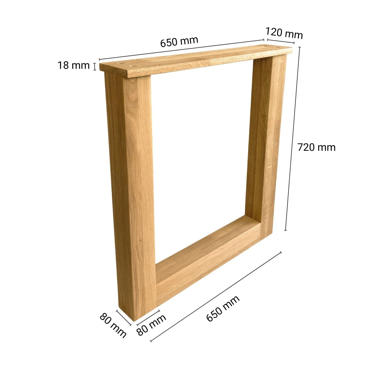 Nogi do stołu dębowe PROSTOKĄT – 720×650 mm 80×80 mm