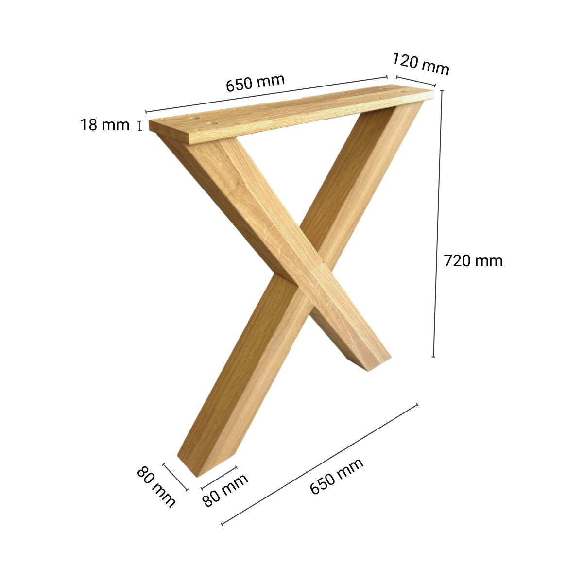 Nogi do stołu dębowe X – 720×650 mm 80×80 mm 