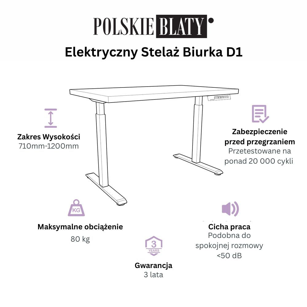 Stelaż biurka elektrycznego d1 - czarny - rozmiary