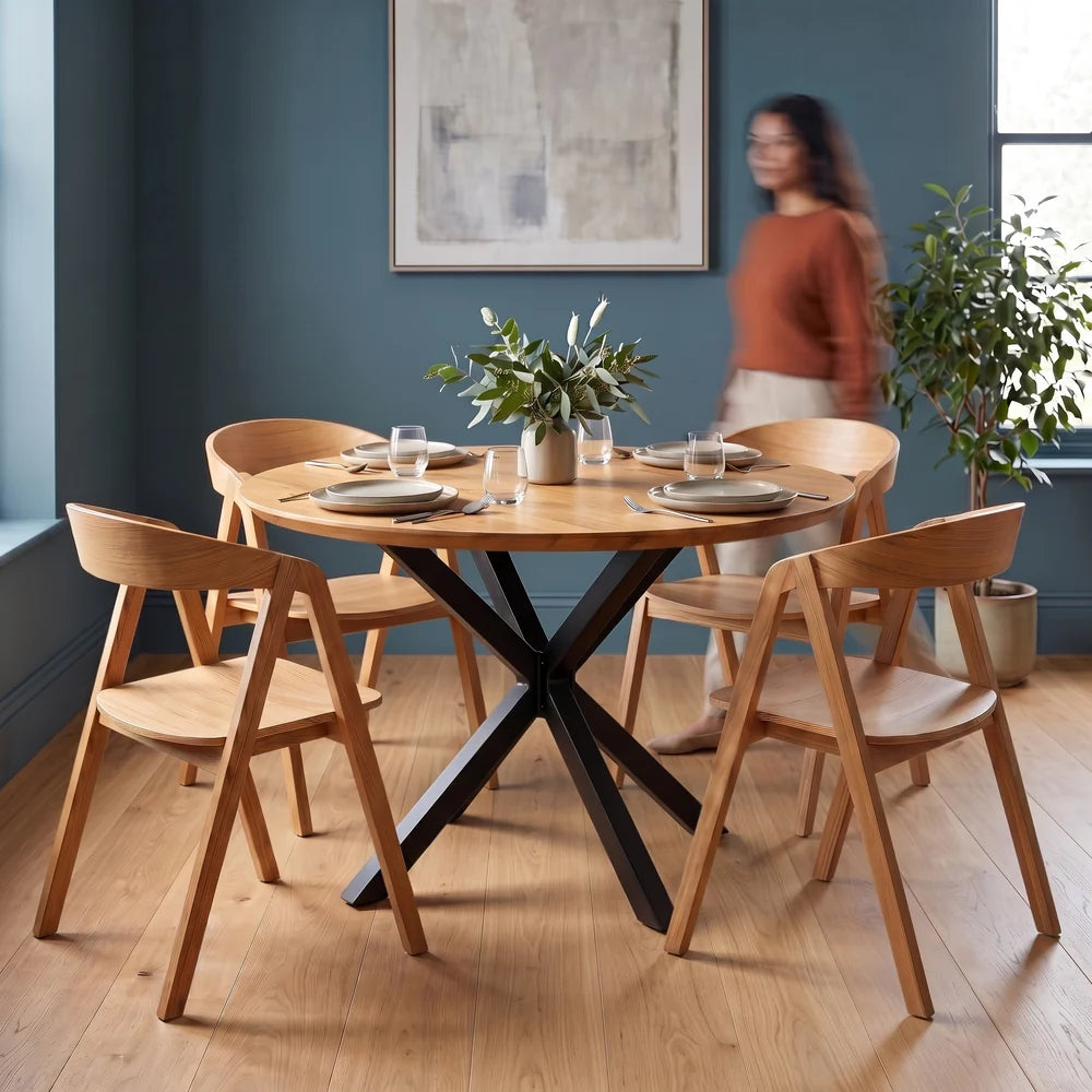 Stół okrągły dębowy 1100 mm – lity dąb rustykalny, noga SPIDER