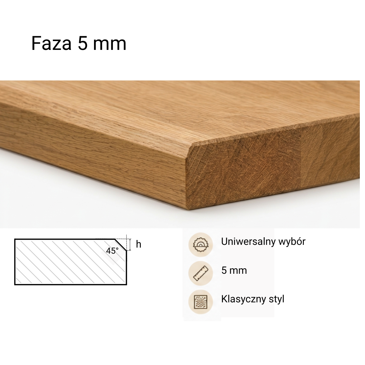 Usługa fazowania krawędzi pod kątem 45° - 5 mm