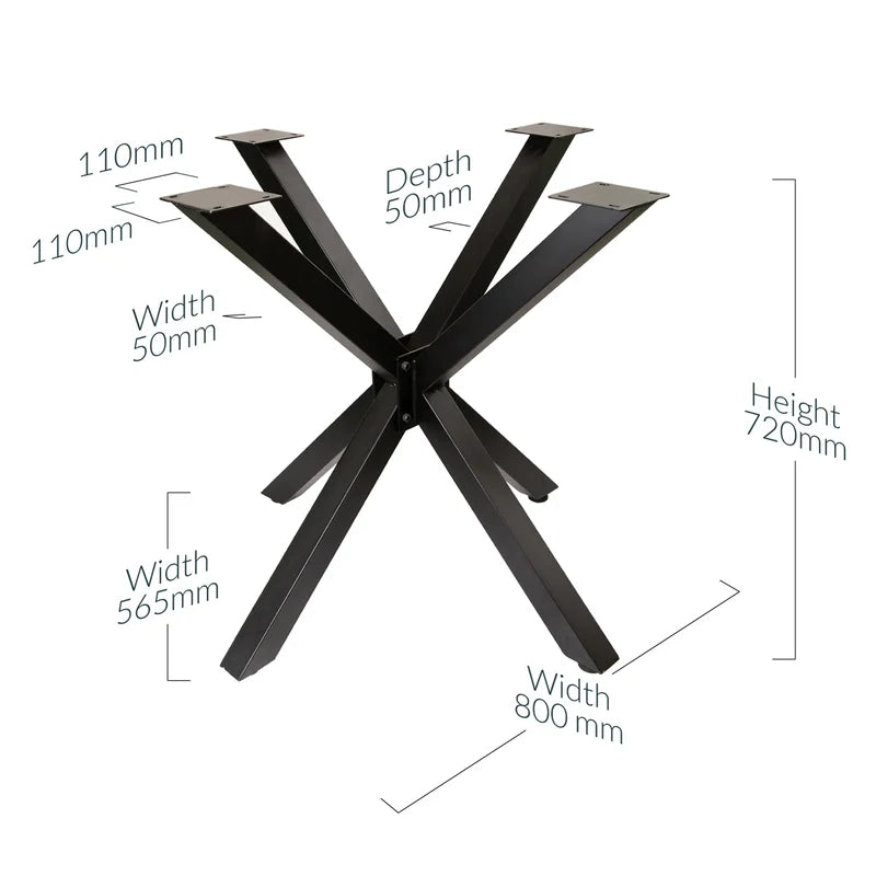 Czarna stalowa podstawa stołu pająk – 710 × 800 mm, komplet 1 szt.